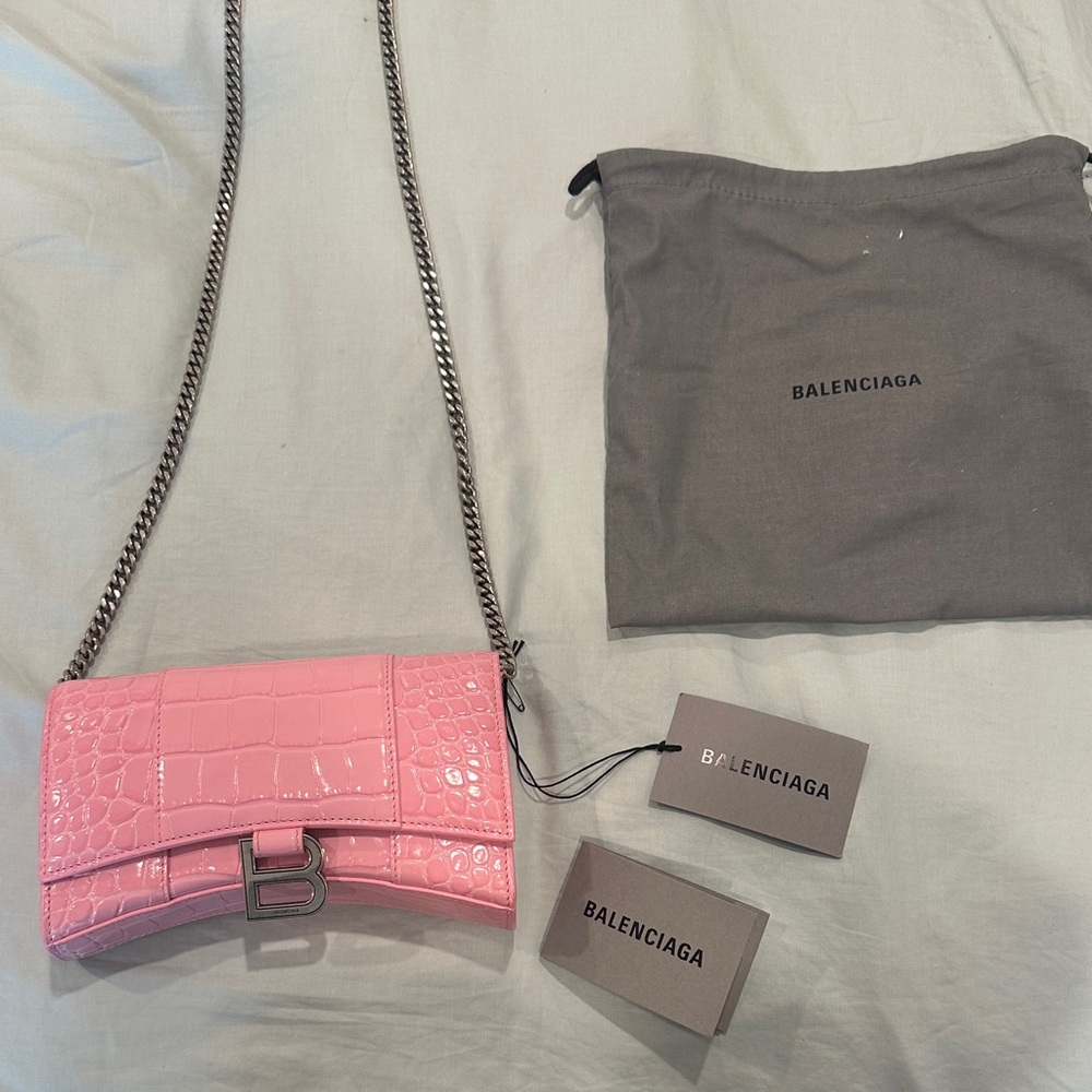 Balenciaga Pink Croc-Embossed Crossbody Bag